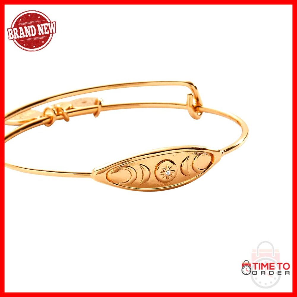 Expandable Brass Bangle Bracelet, Nickel-Free, Moon Phases Design